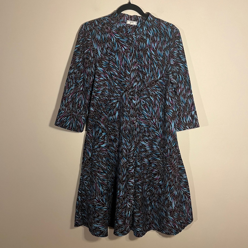 Zuri Kenya Shirt Dress S African Wax Print Cotton Mandarin Collar Pockets